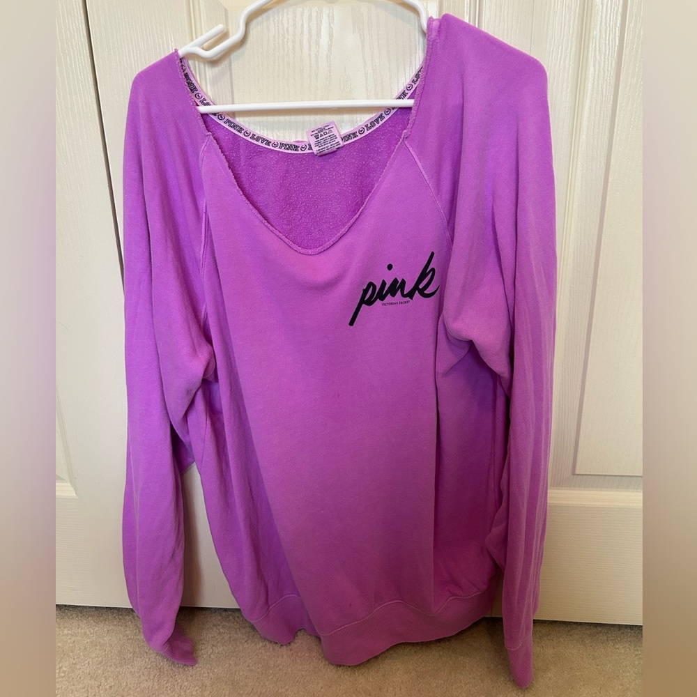 Victoria’s Secret PINK Purple Off Shoulder Sweatshirt Size Large